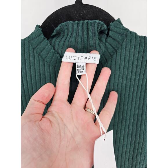 Lucy Paris Women's Green  Mock-Neck Nashville Ribbed Tank Sweater Size S - Picture 5 of 6